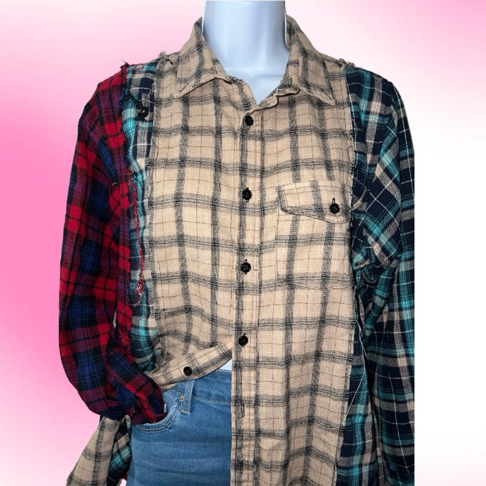Distressed Color-Block Flannel - Picture 3 of 3
